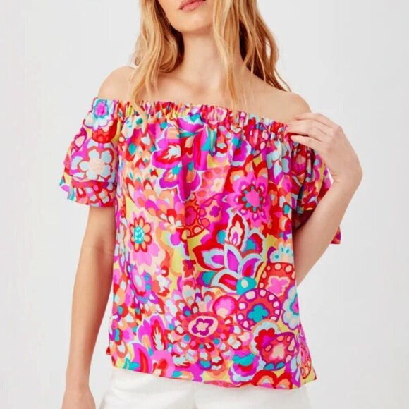 Trina Turk 'Silia' Off-The-Shoulder Floral Silk Top, Multicolor - Picture 1 of 3